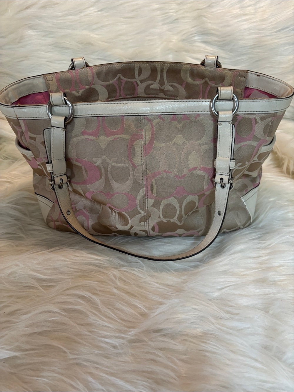 Coach Signature Canvas Tote in Pink and Beige with White Trim 2009 - Picture 4 of 9